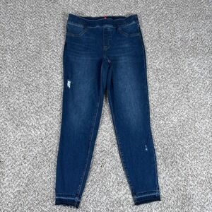 SPANX Jeans Womens L Dark Blue Pull On Skinny Denim Jeggings Stretch